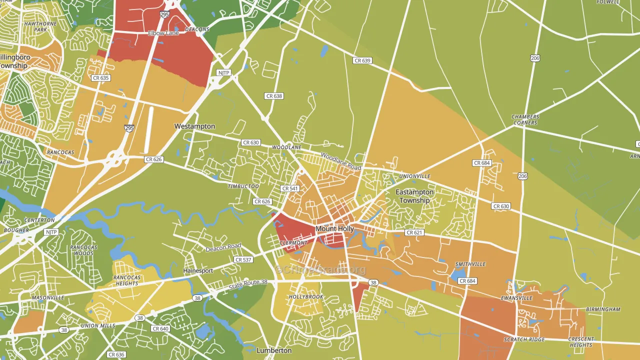 Mount Holly, NJ Map of Murder Rates