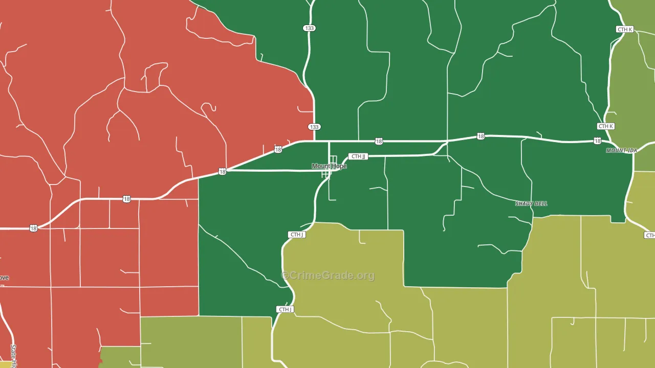 Mount Hope, WI Map of Murder Rates