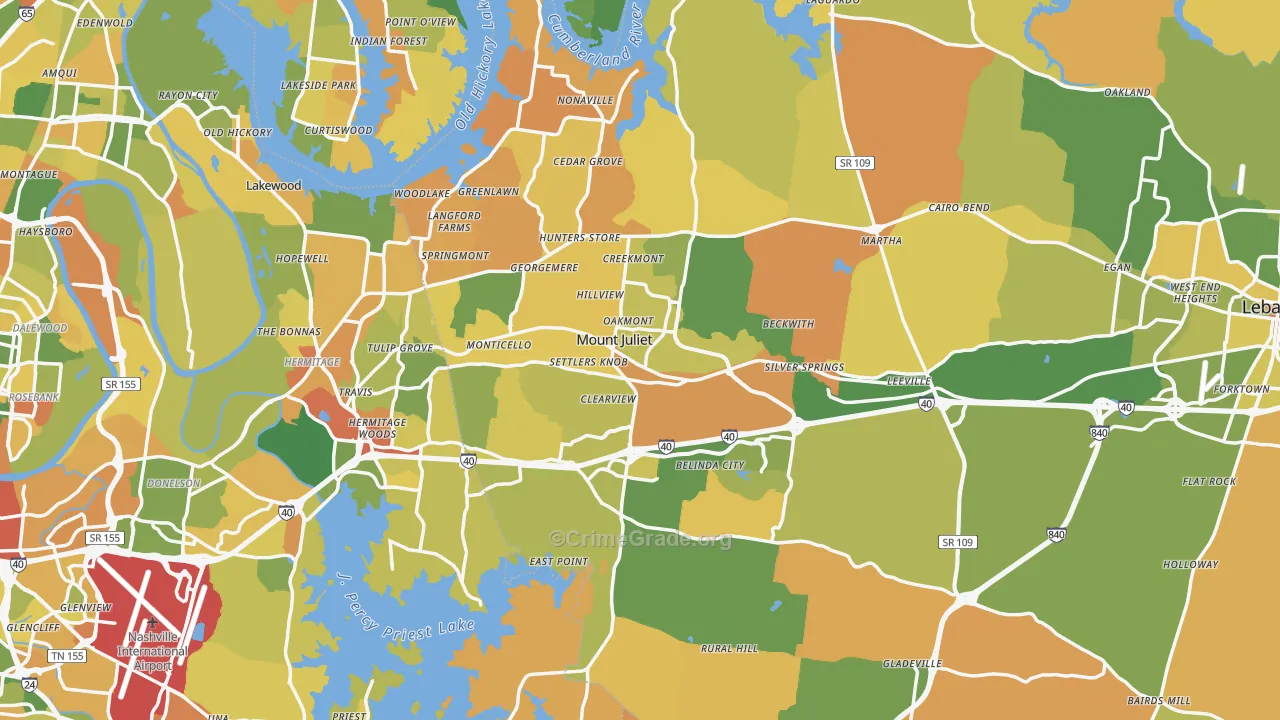 Mount Juliet, TN Map of Murder Rates