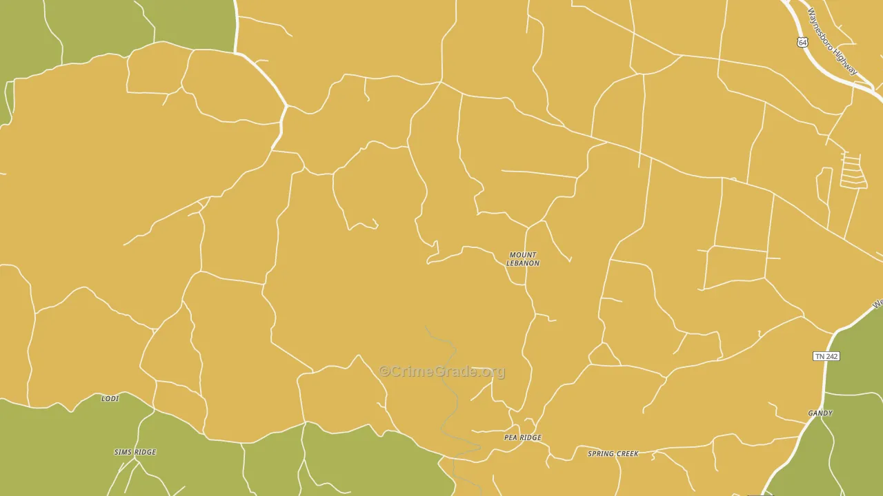 Mount Lebanon, TN Map of Murder Rates