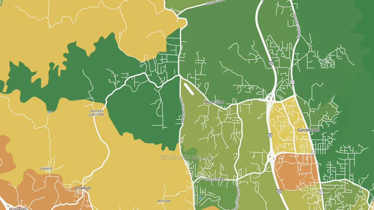 Mount Olive, AL Map of Murder Rates