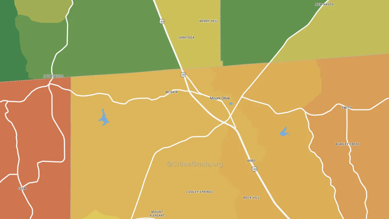 Mount Olive, MS Map of Murder Rates