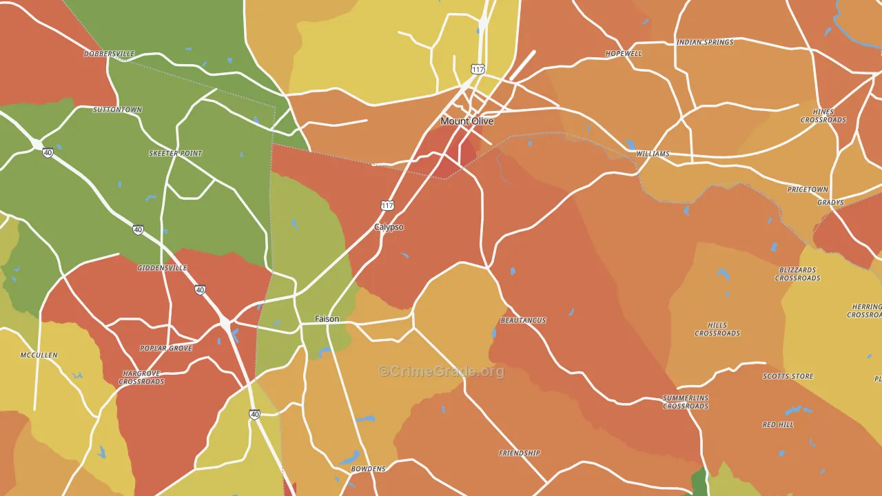 Mount Olive, NC Map of Murder Rates