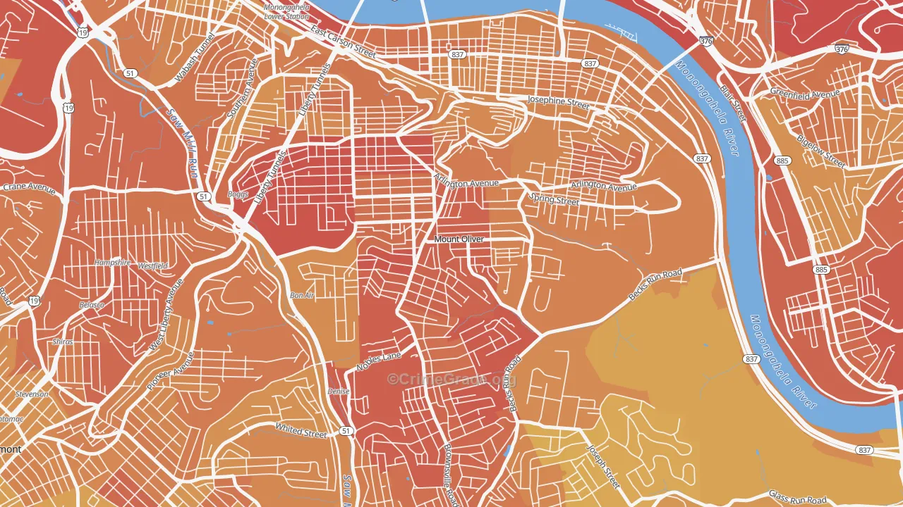 Mount Oliver, PA Map of Murder Rates
