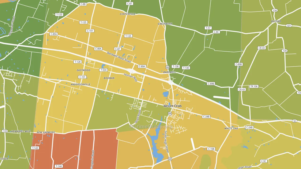 Mount Orab, OH Map of Murder Rates