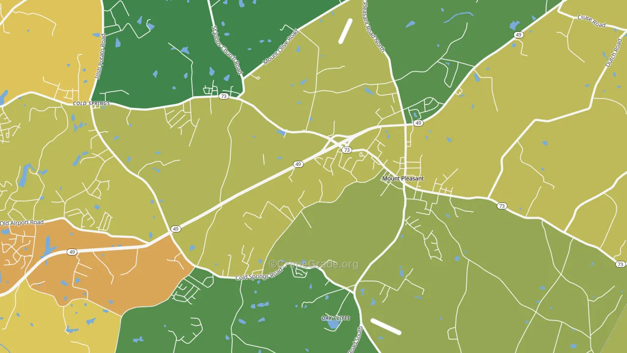 Mount Pleasant Area, Mount Pleasant, NC Map of Murder Rates