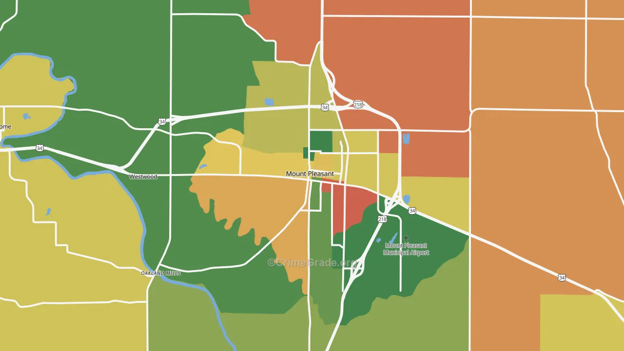 Mount Pleasant, IA Map of Murder Rates