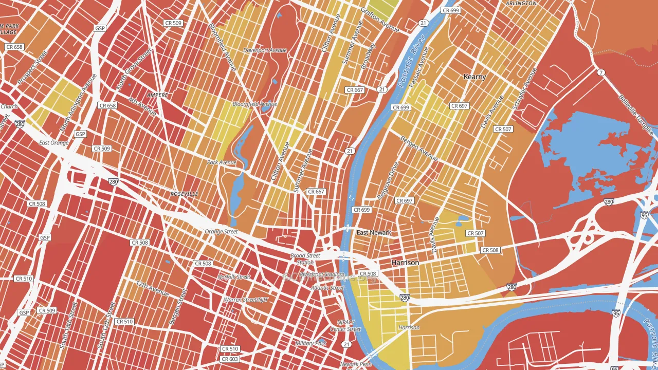 Mount Pleasant-Lower Broadway, Newark, NJ Map of Murder Rates