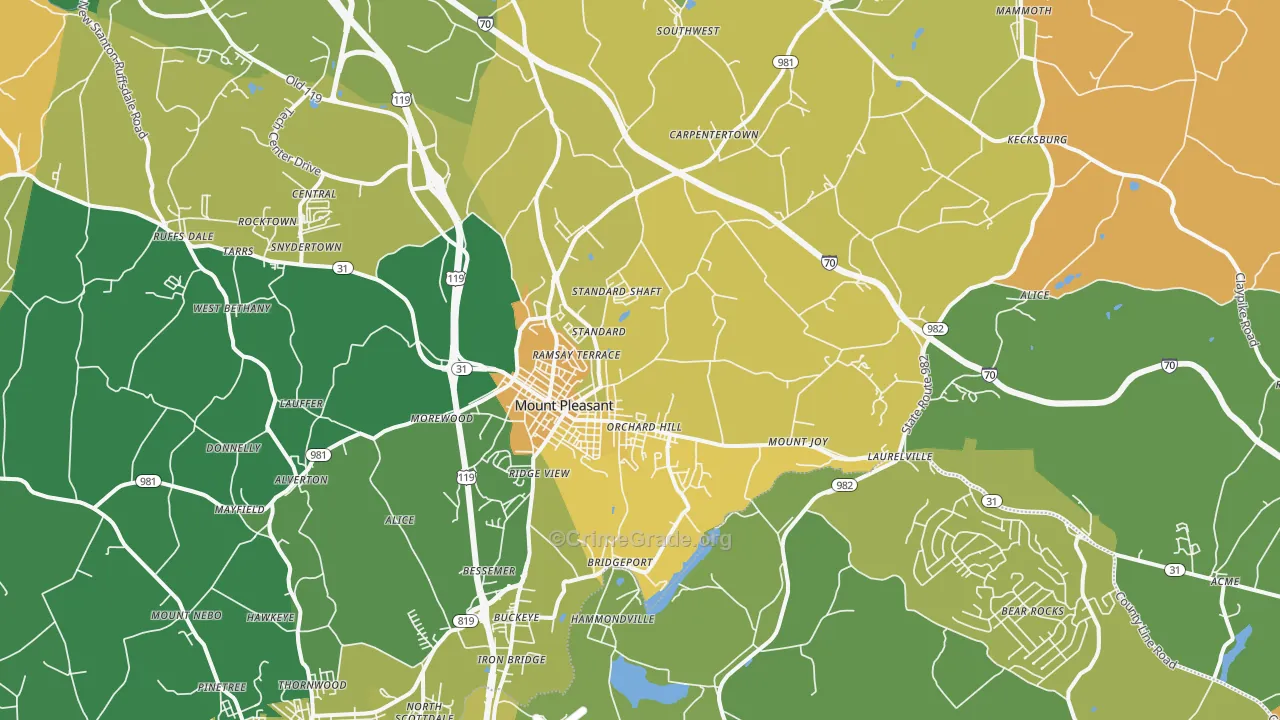 Mount Pleasant, PA Map of Murder Rates