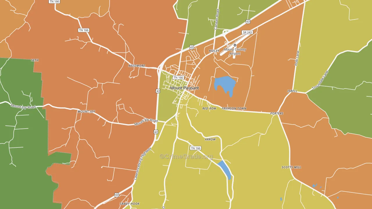 Mount Pleasant, TN Map of Murder Rates