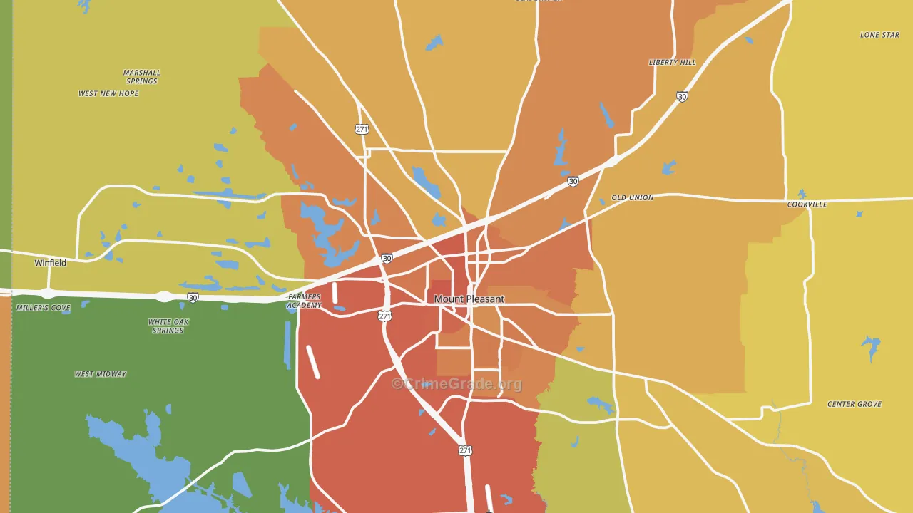 Mount Pleasant, TX Map of Murder Rates
