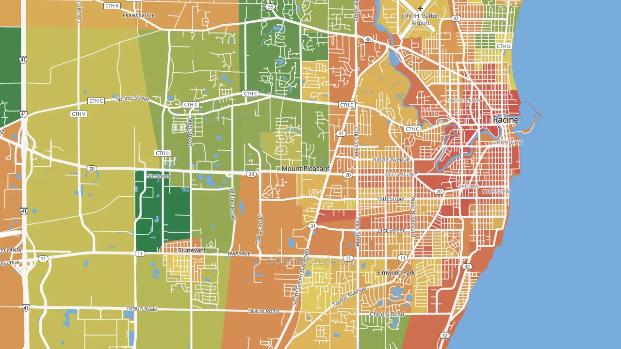 Mount Pleasant, WI Map of Murder Rates