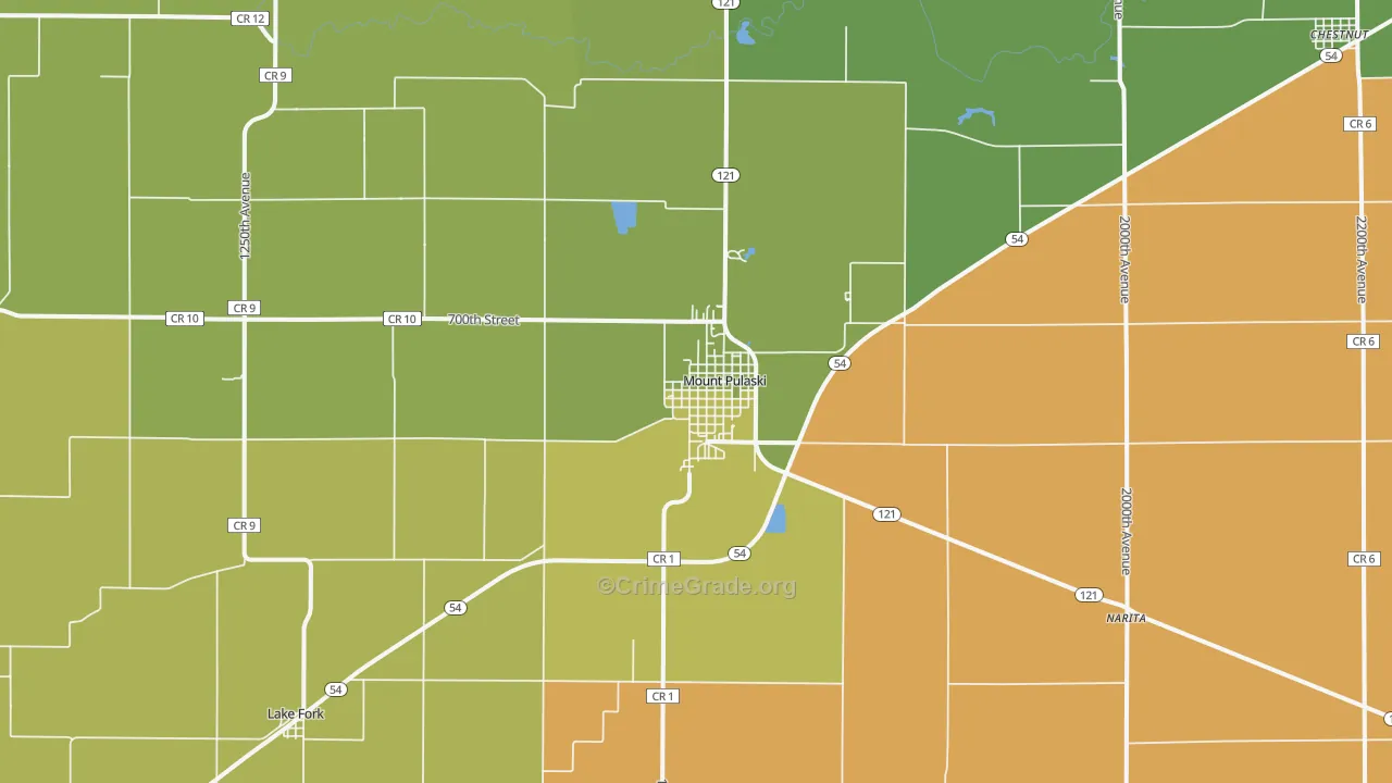 Mount Pulaski, IL Map of Murder Rates