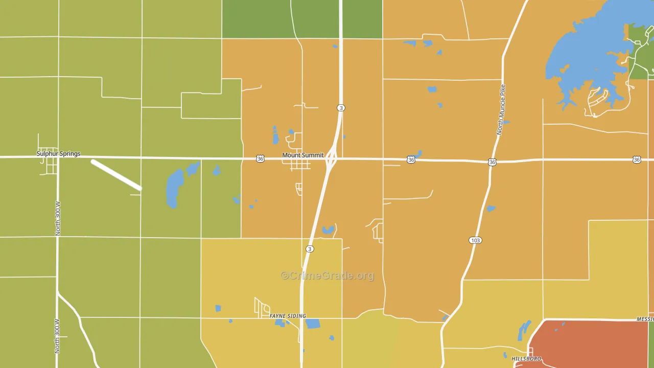 Mount Summit, IN Map of Murder Rates