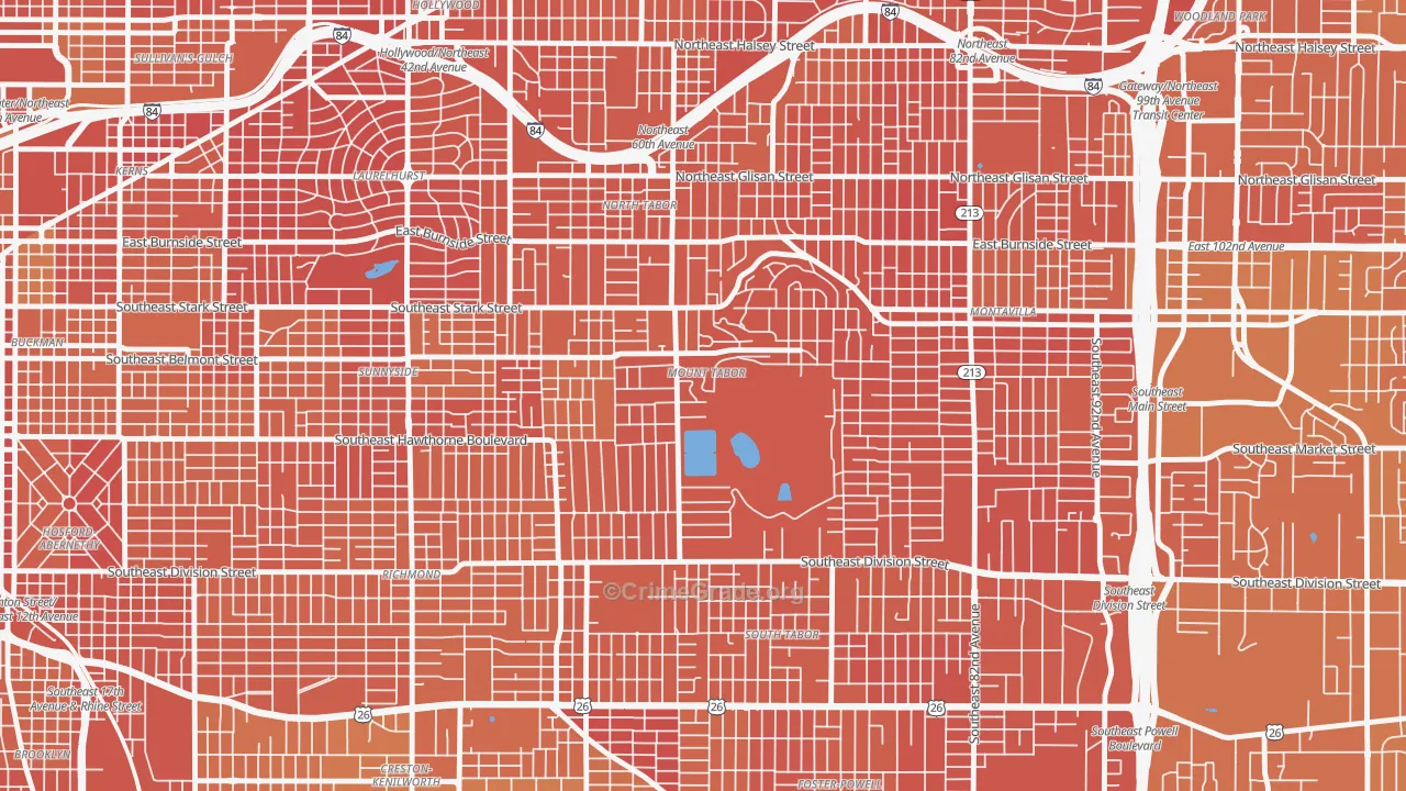 Mount Tabor, Portland, OR Map of Murder Rates