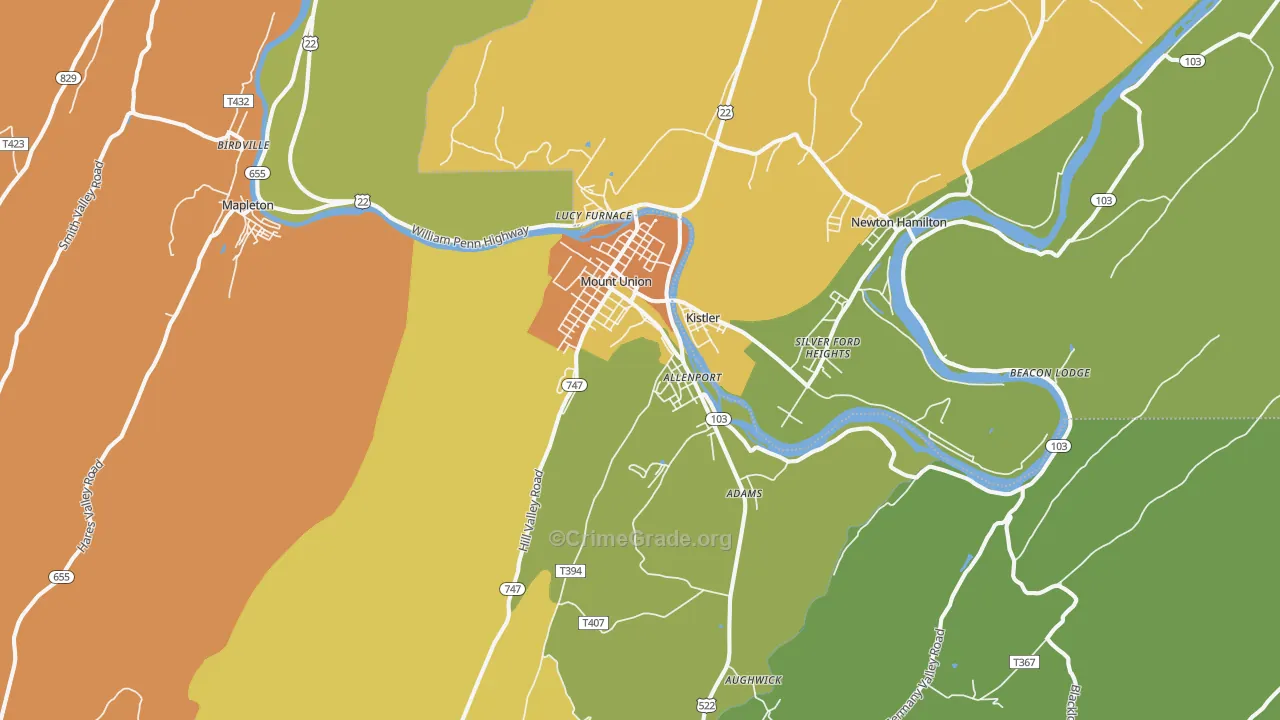 Mount Union, PA Map of Murder Rates