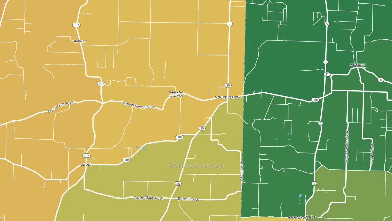 Mount Vernon, AR Map of Murder Rates