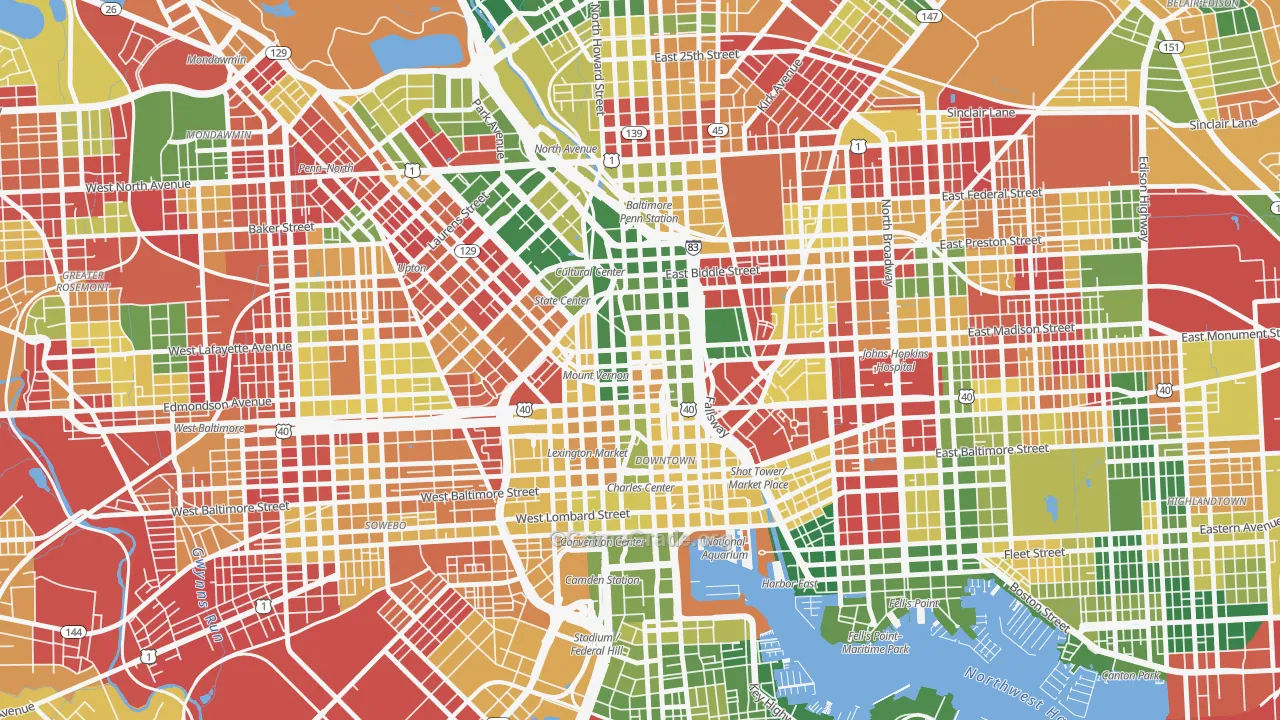 Mount Vernon, Baltimore, MD Map of Murder Rates
