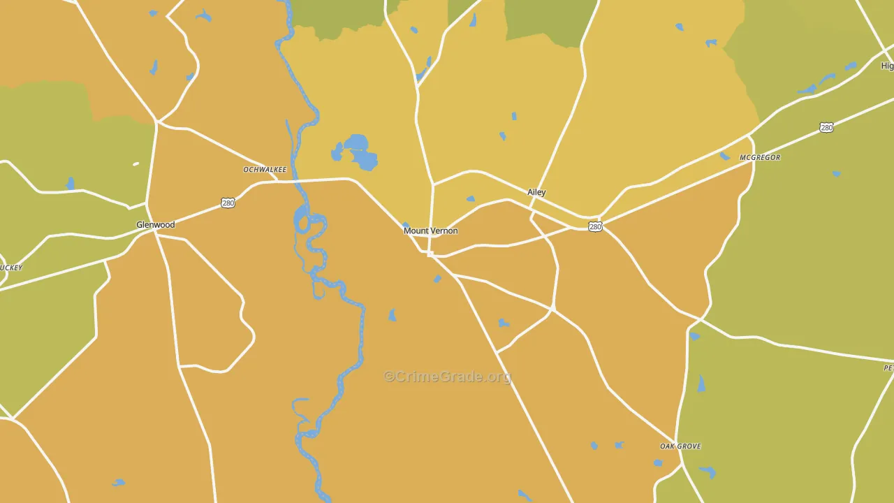 Mount Vernon, GA Map of Murder Rates