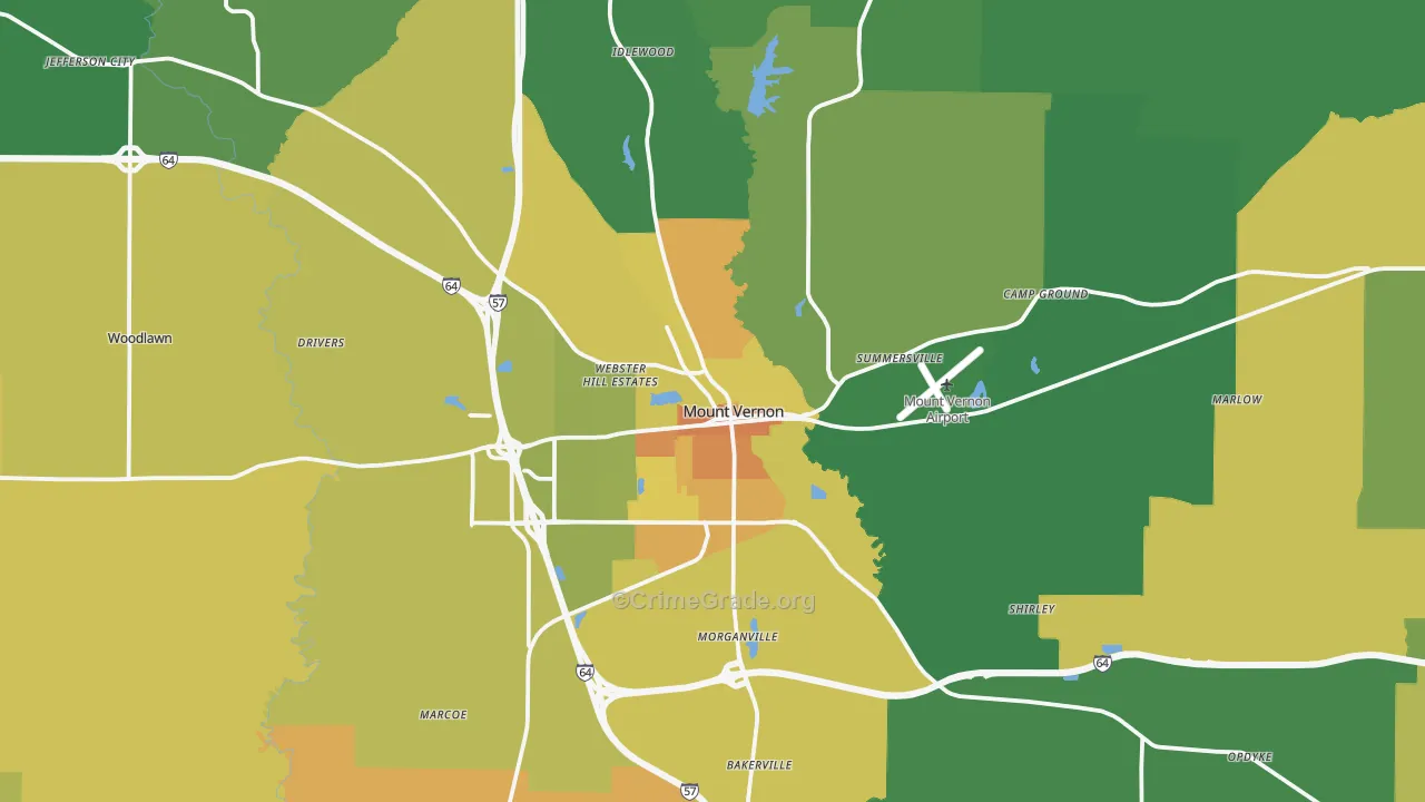 Mount Vernon, IL Map of Murder Rates