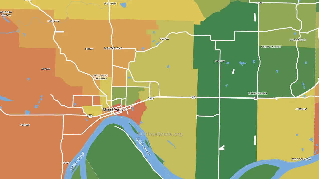 Mount Vernon, IN Map of Murder Rates