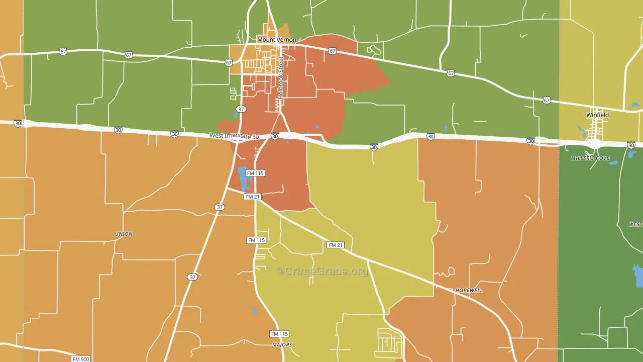 Mount Vernon, TX Map of Murder Rates