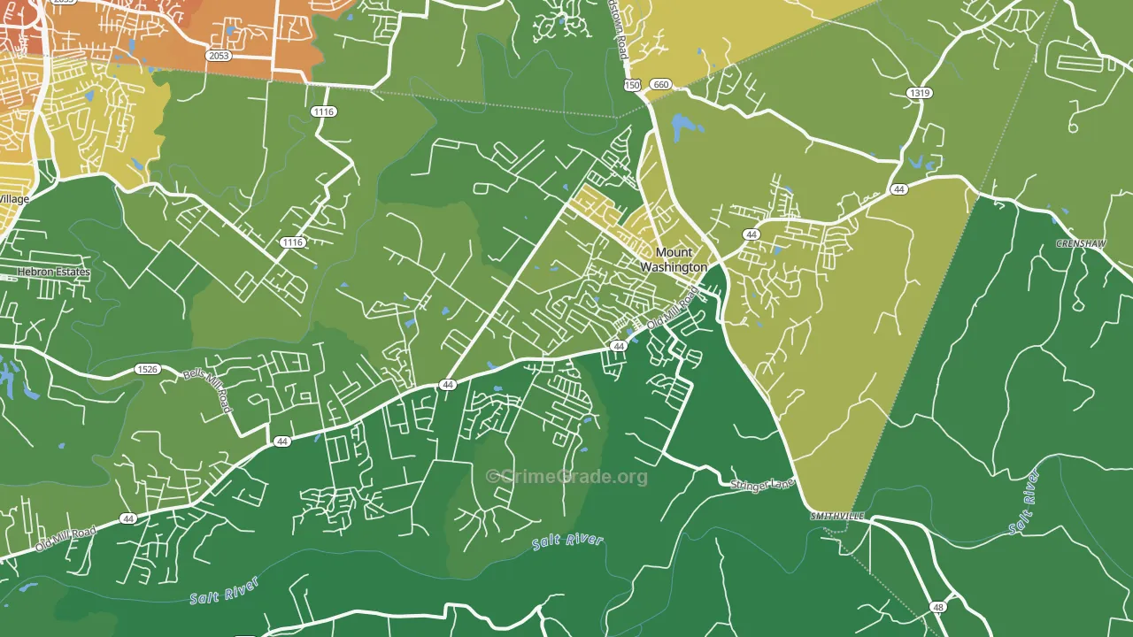 Mount Washington, KY Map of Murder Rates