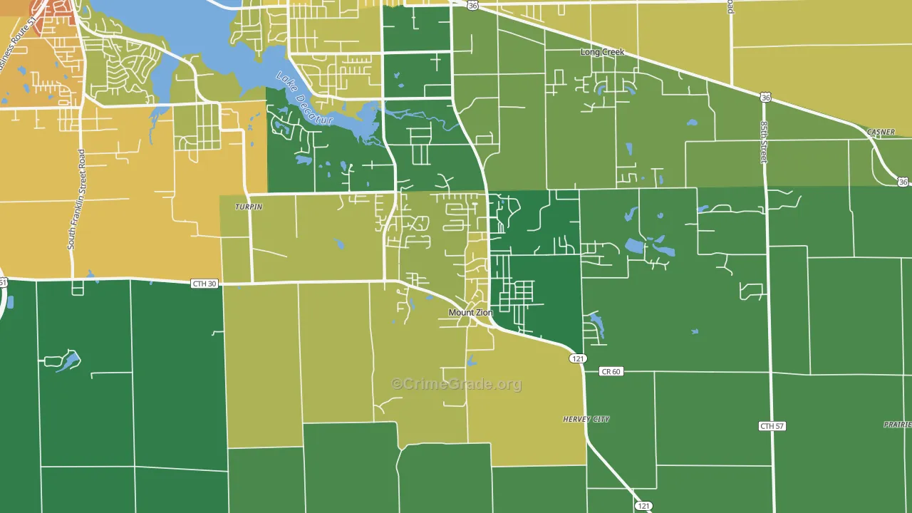Mount Zion, IL Map of Murder Rates