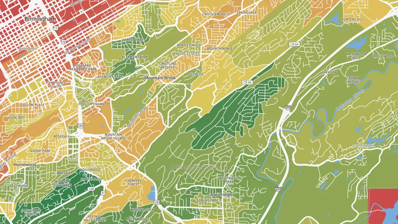 Mountain Brook, AL Map of Murder Rates