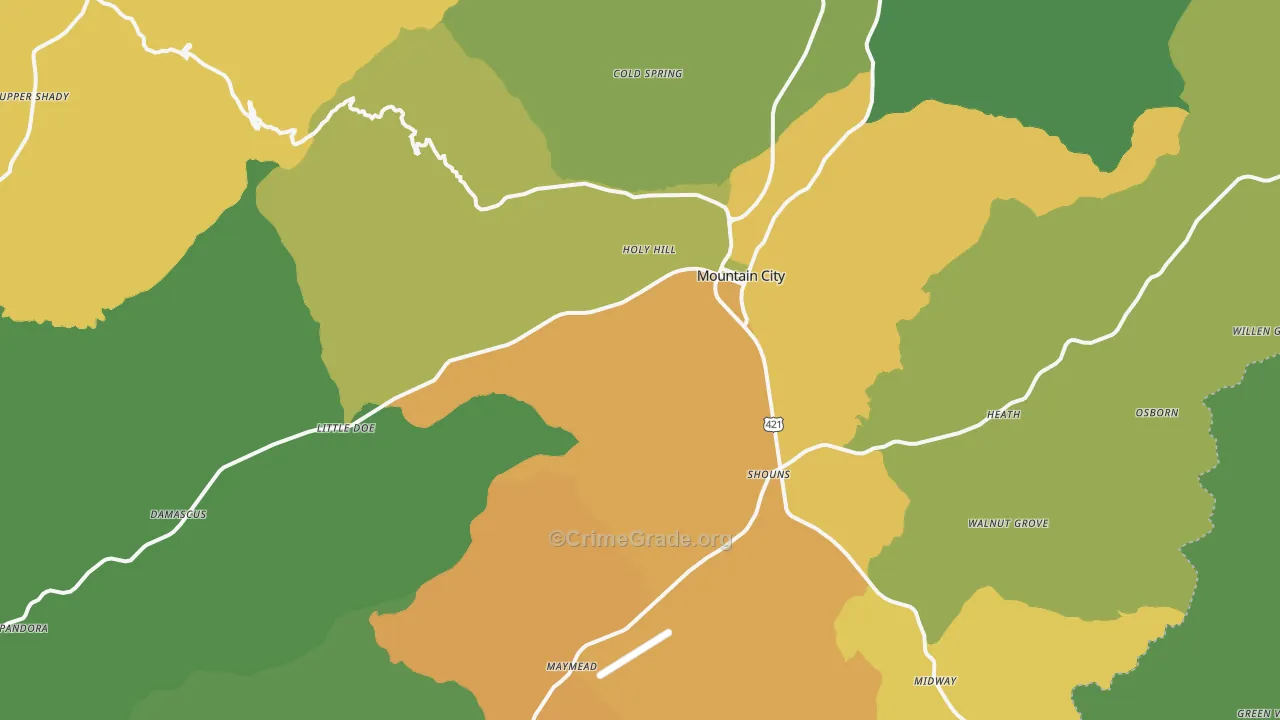 Mountain City, TN Map of Murder Rates