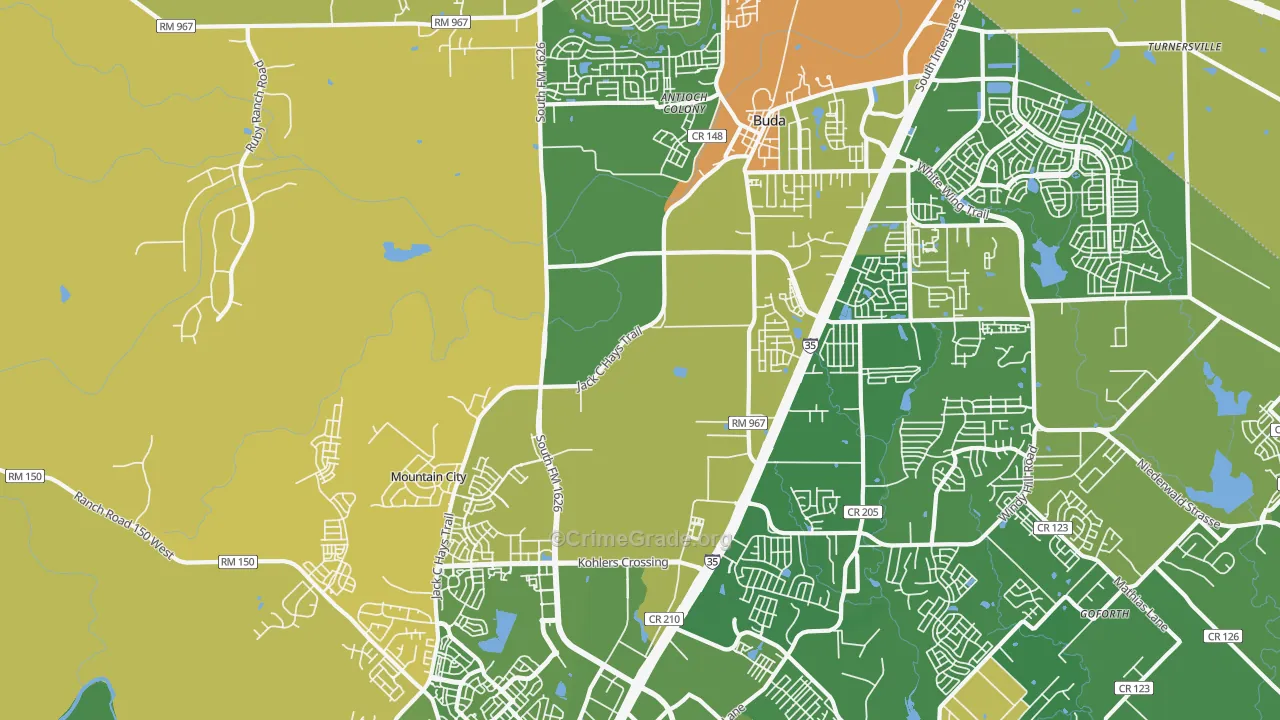 Mountain City, TX Map of Murder Rates