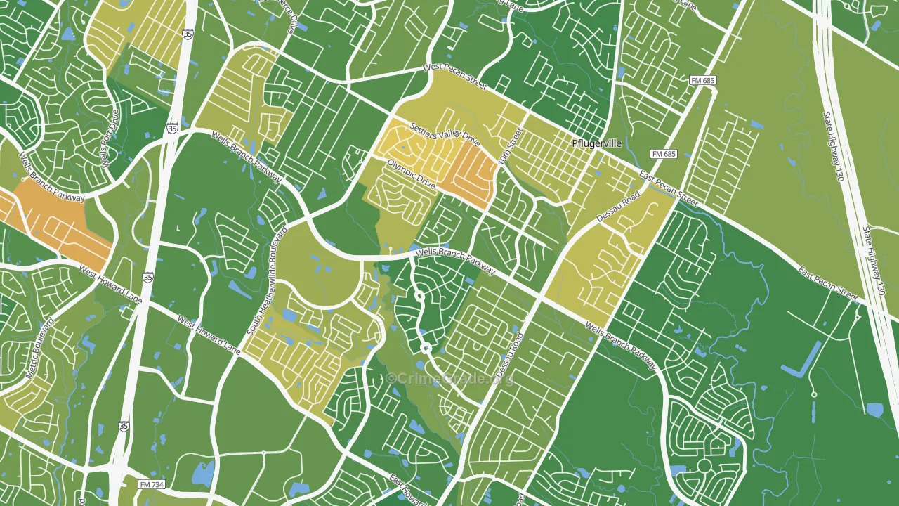 Mountain Creek, Pflugerville, TX Map of Murder Rates