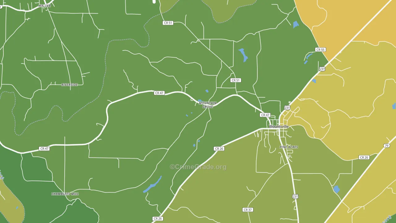 Mountain Grove, AL Map of Murder Rates