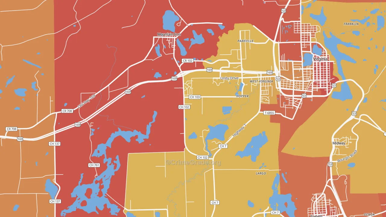 Mountain Iron, MN Map of Murder Rates