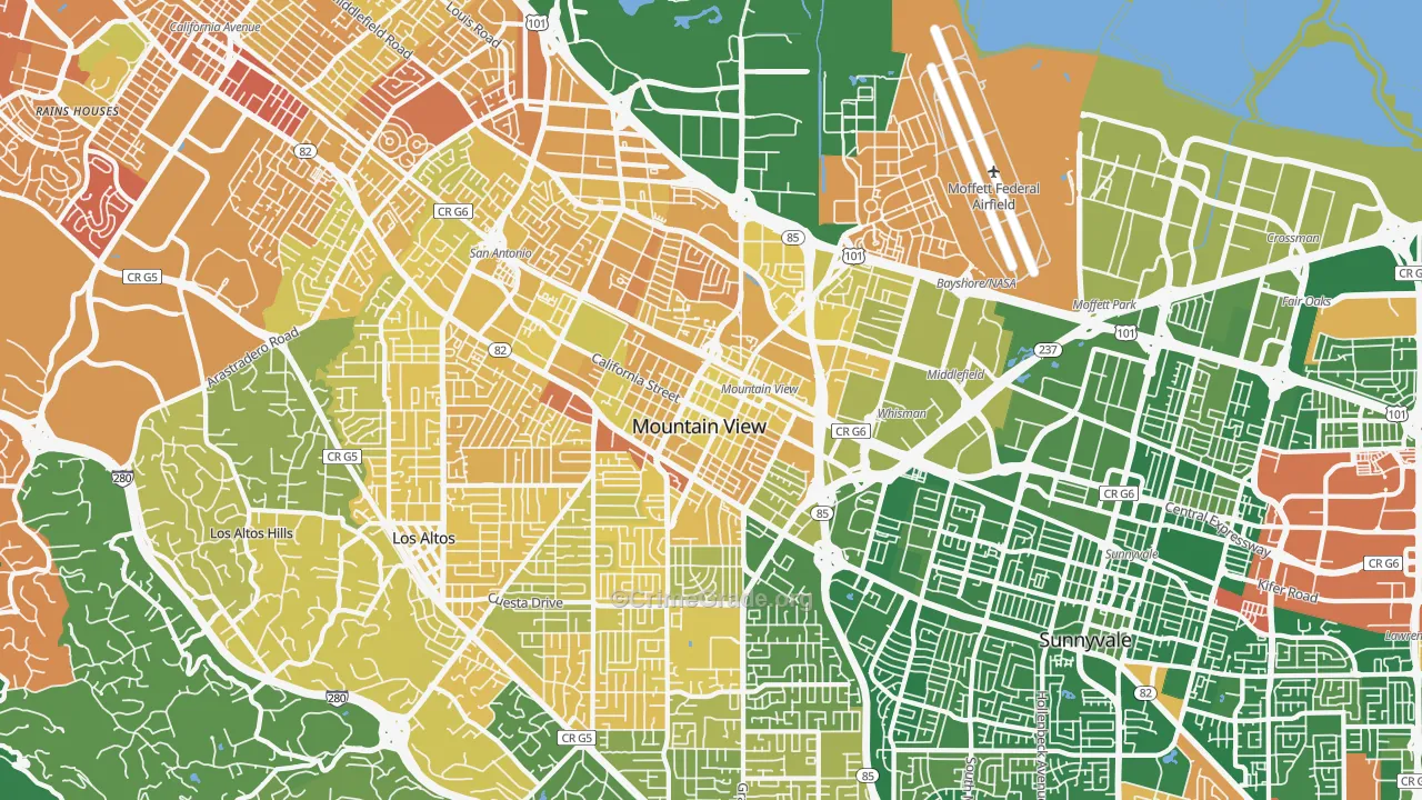 Mountain View, CA Map of Murder Rates
