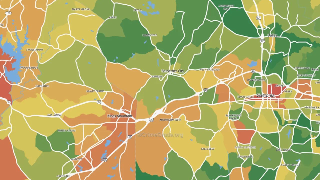 Mountain View, NC Map of Murder Rates
