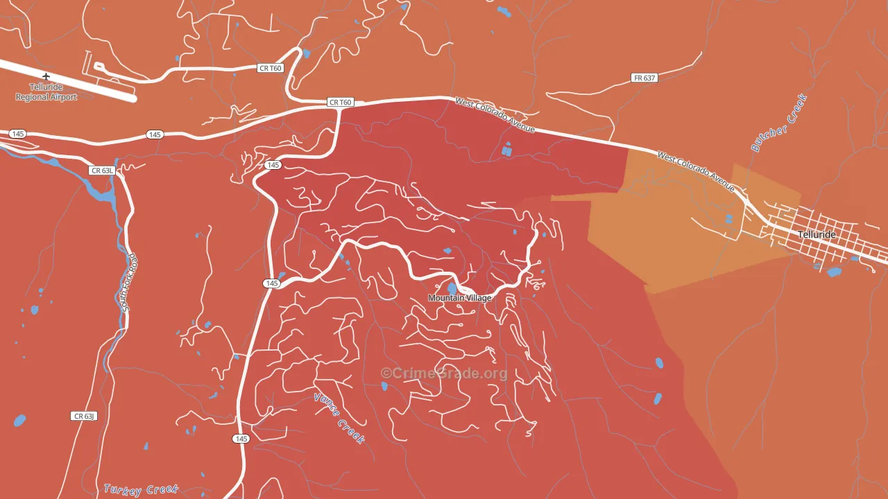 Mountain Village, CO Map of Murder Rates