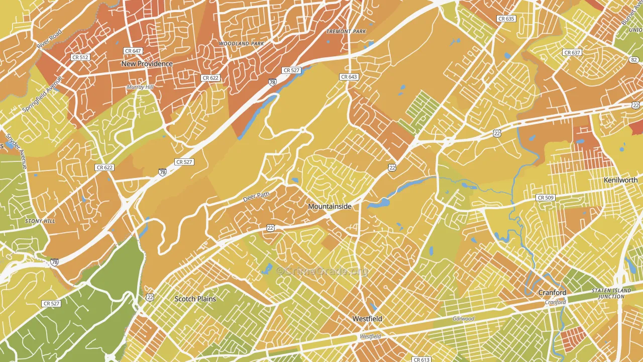 Mountainside, NJ Map of Murder Rates