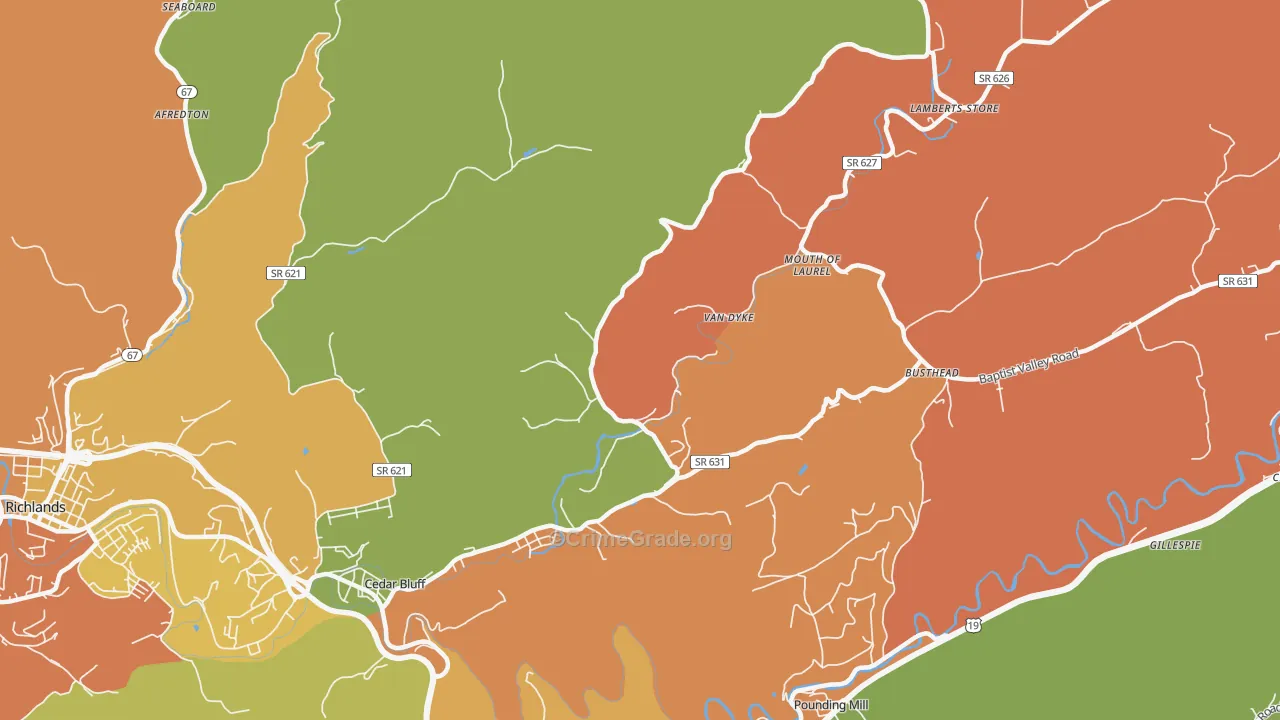 Mouth of Laurel, VA Map of Murder Rates