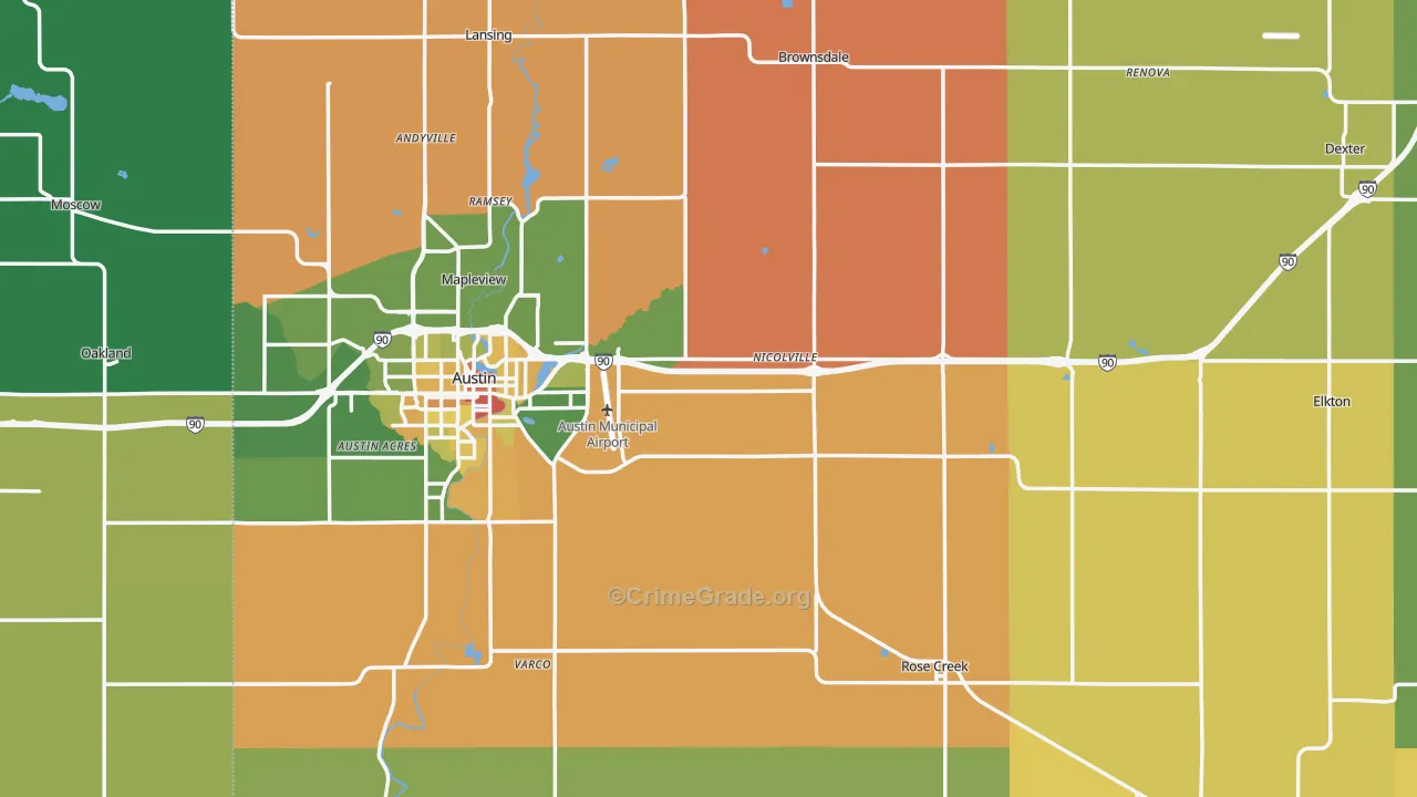 Mower County, MN Map of Murder Rates