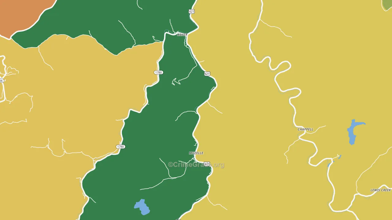 Mozelle, KY Map of Murder Rates