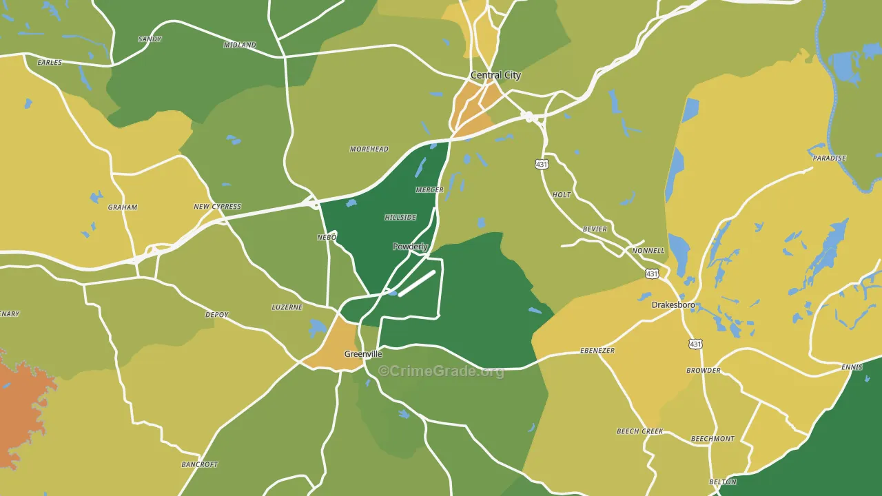 Muhlenberg County, KY Map of Murder Rates