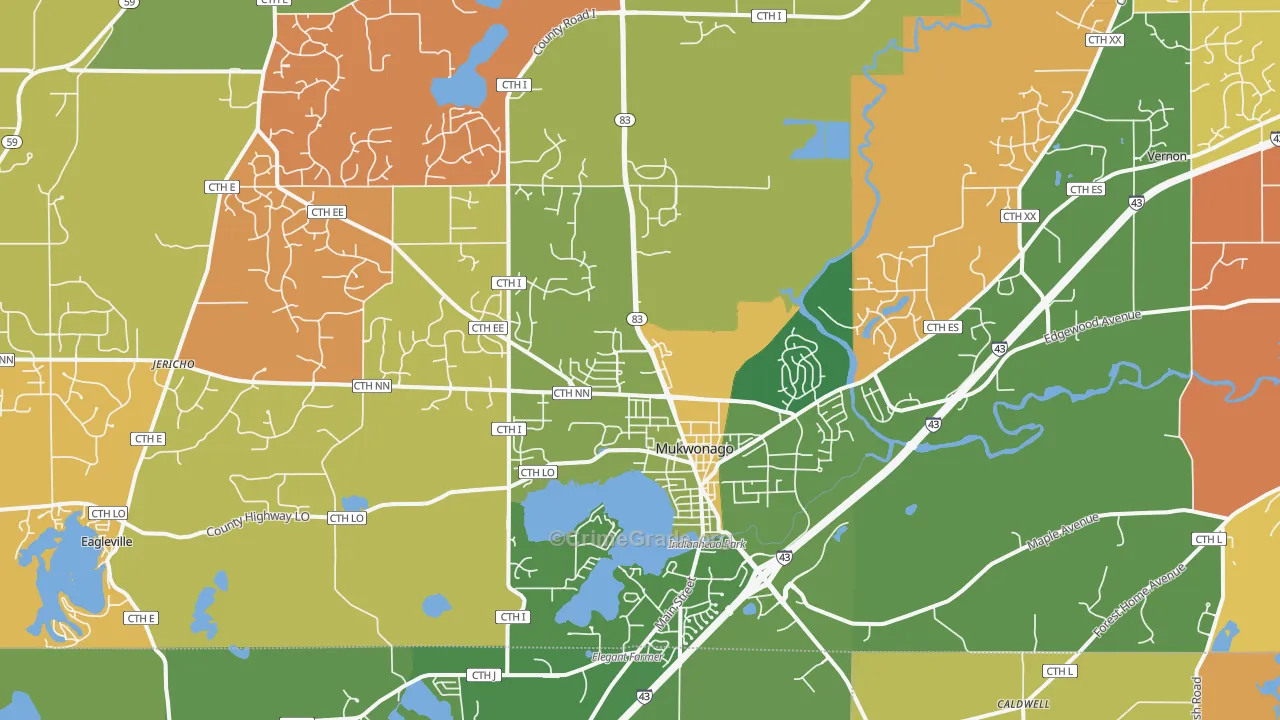 Mukwonago, WI Map of Murder Rates