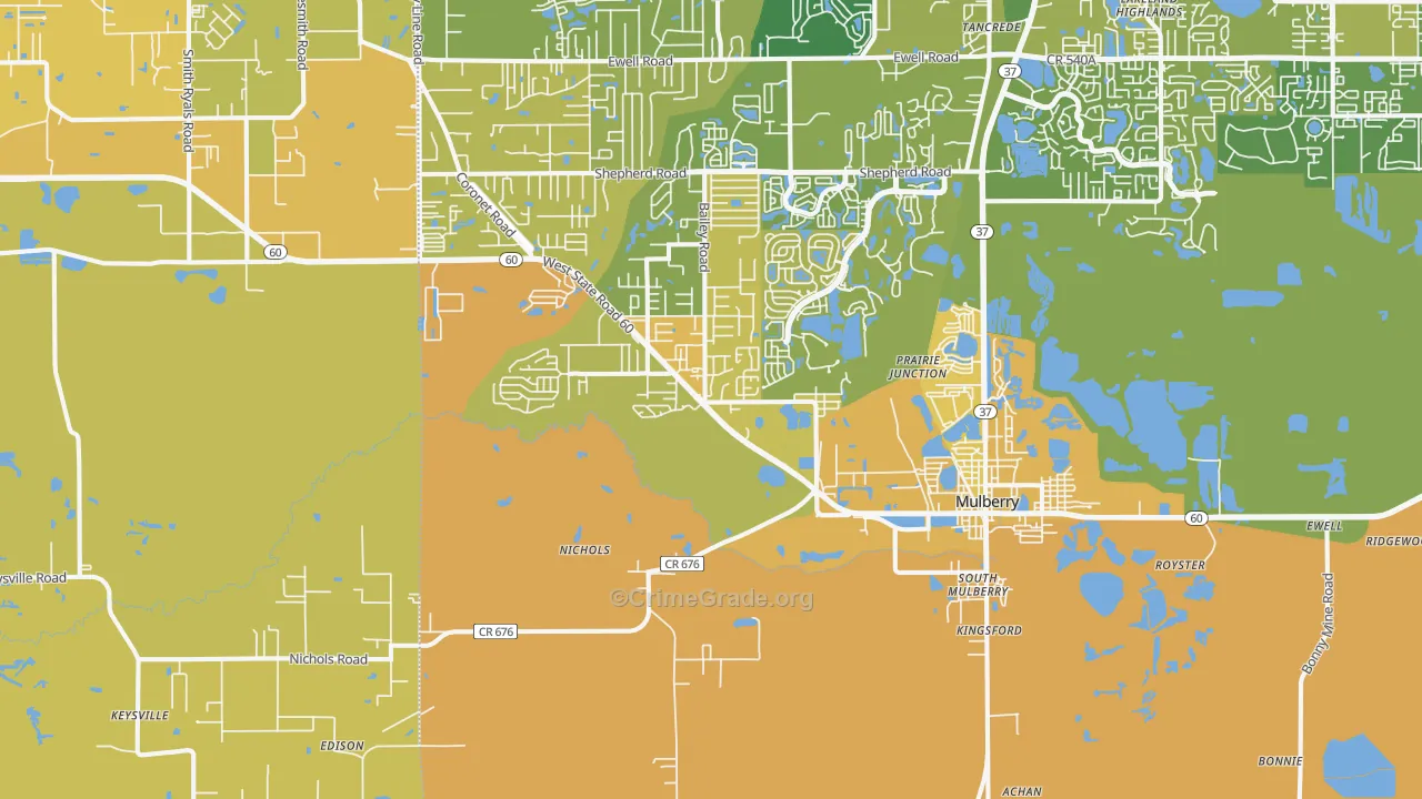 Mulberry, FL Map of Murder Rates