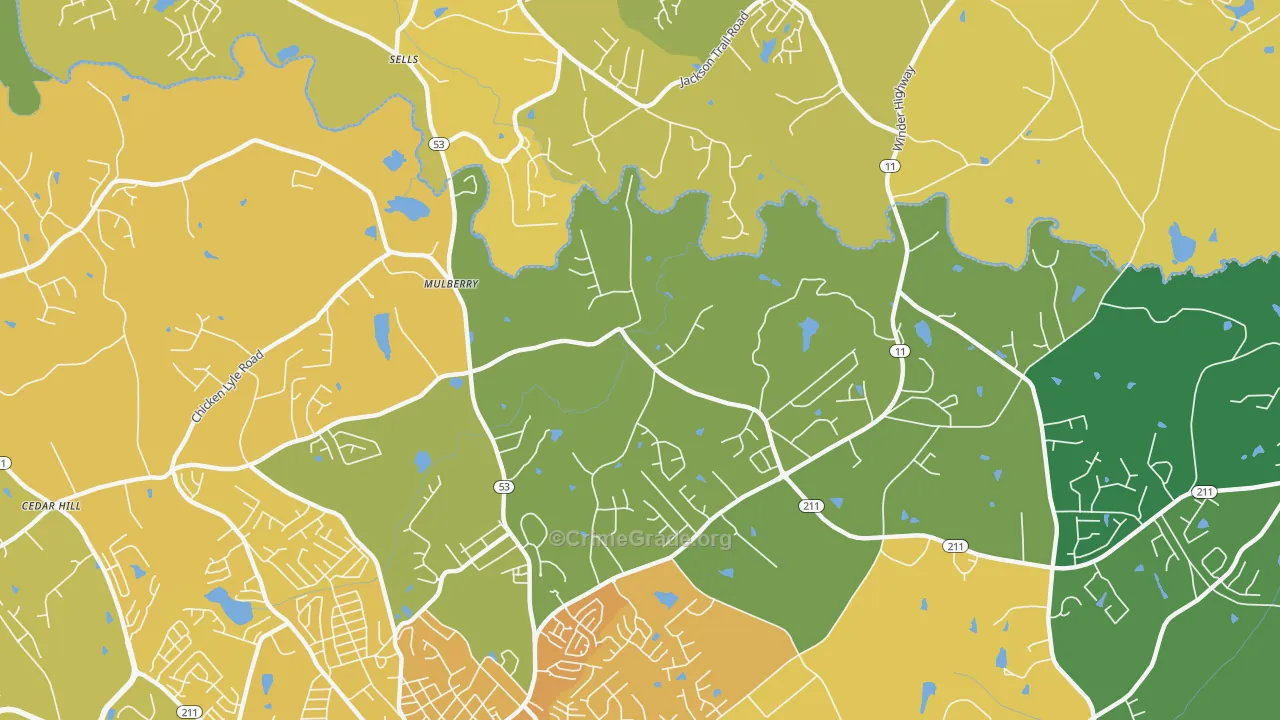 Mulberry, GA Map of Murder Rates