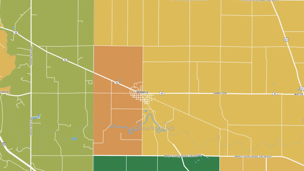Mulberry, IN Map of Murder Rates
