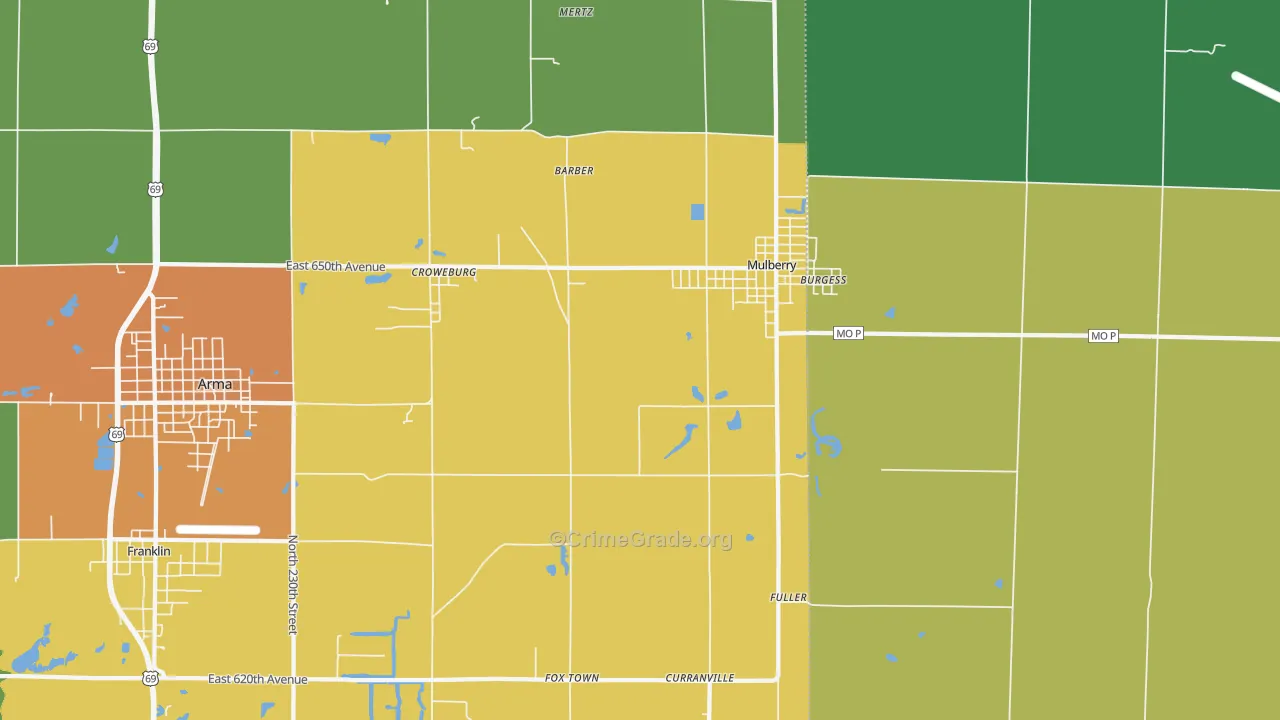 Mulberry, KS Map of Murder Rates