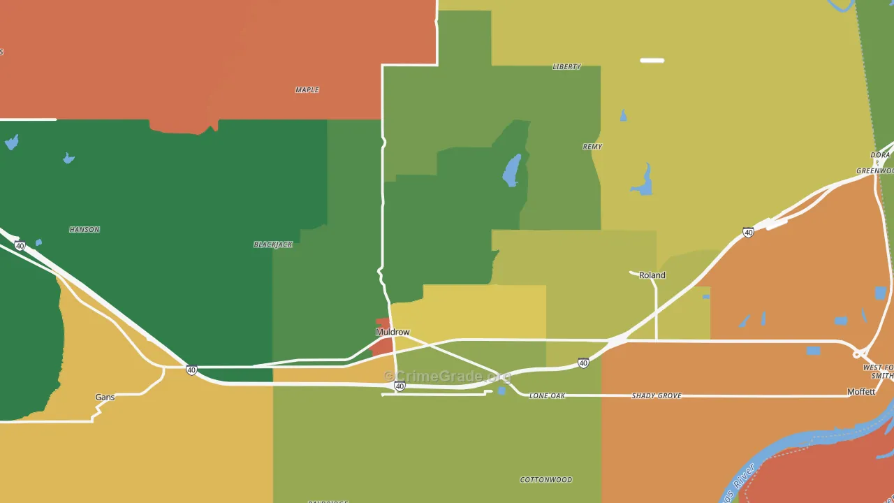 Muldrow, OK Map of Murder Rates