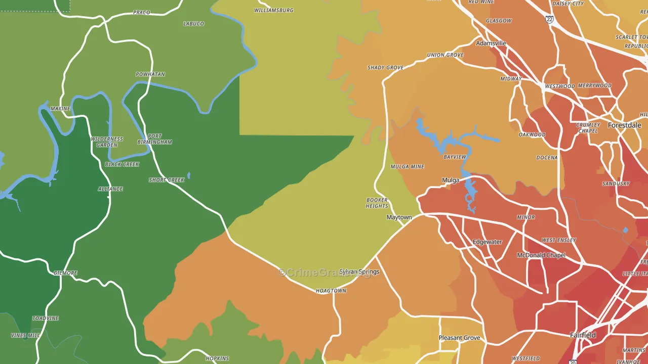 Mulga, AL Map of Murder Rates