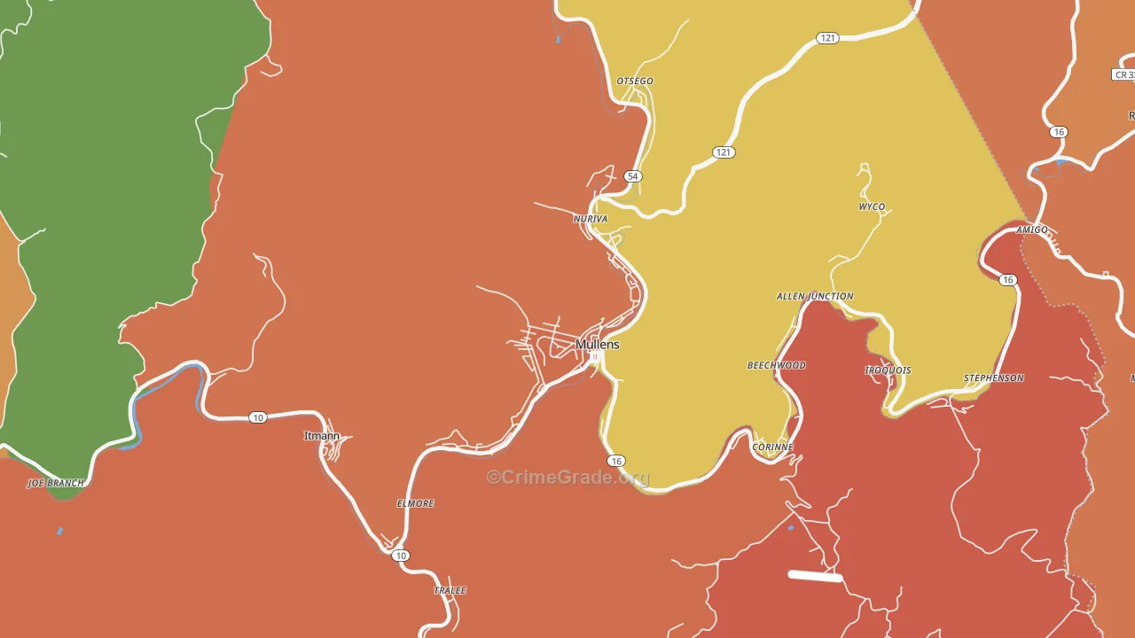 Mullens, WV Map of Murder Rates